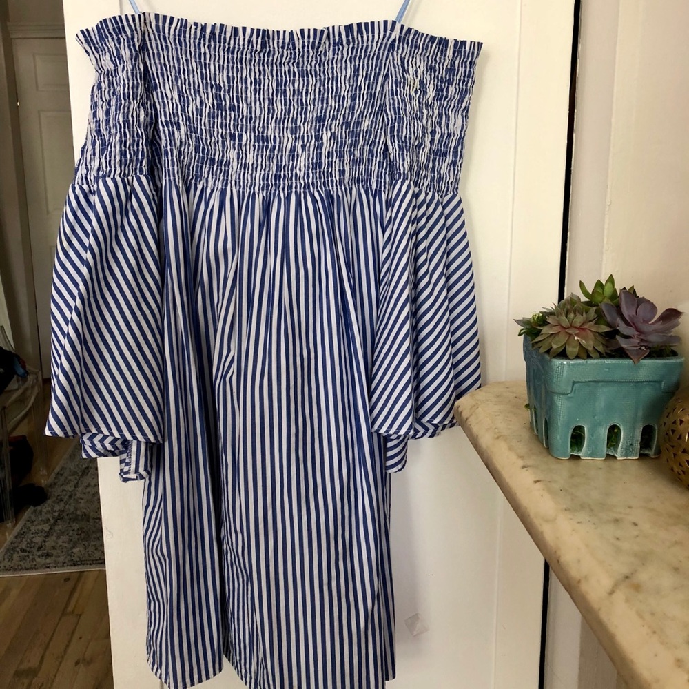 Zara striped strapless bell-sleeve dress